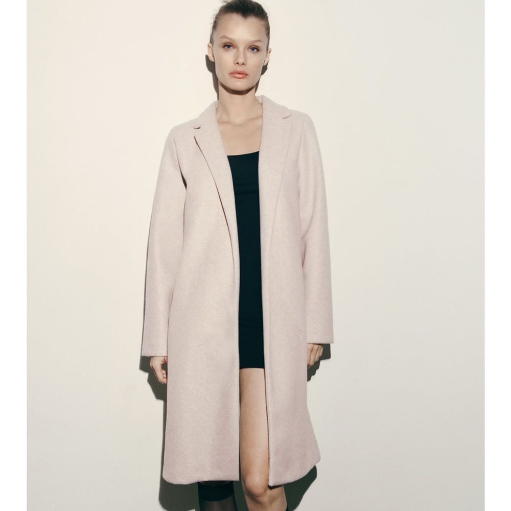 Zara Synthetic Wool Mid Length Cream Coat with Pockets, Size S